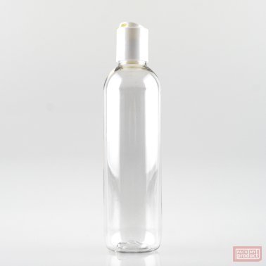 250ml Tall PET Plastic Pharmacy Bottle with White Disc Top Cap