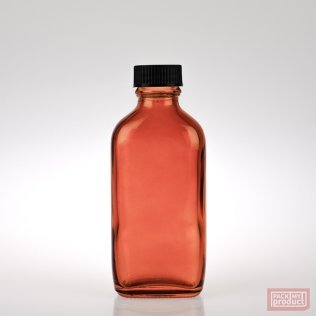 100ml Flat Oval Bottle Amber Coloured Glass with Black Cap