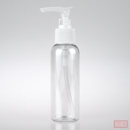 100ml PET (Plastic) Pharmacy Bottle with White Lotion Pump & Travel Clip