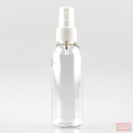 125ml Tall Clear PET Plastic Pharmacy Bottle with White Atomiser and Clear Overcap