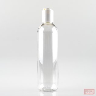 250ml Tall PET Plastic Pharmacy Bottle with White Disc Top Cap