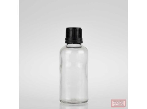 50ml Clear Glass Pharmacy Bottle with Black Tamper Cap