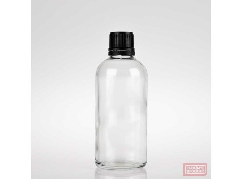 100ml Clear Glass Pharmacy Bottle with Black Tamper Cap