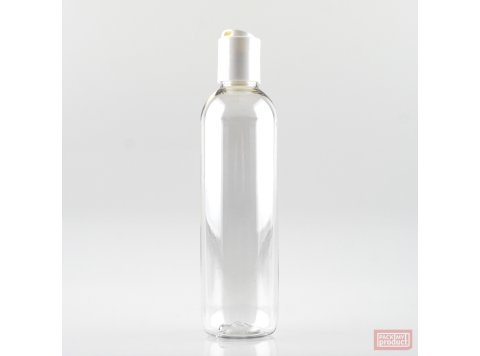 250ml Tall PET Plastic Pharmacy Bottle with White Disc Top Cap