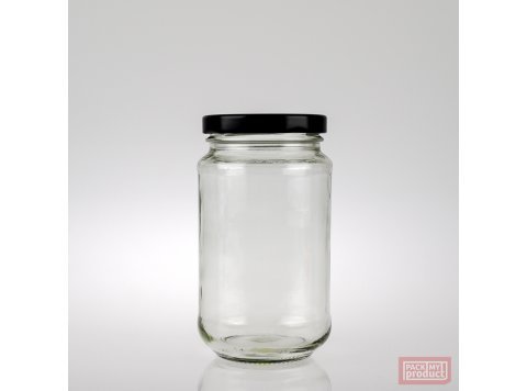 375ml Clear Glass Food Jar with 63mm Black Twist Cap