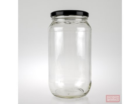 1000ml Clear Glass Food Jar with 82mm Black Twist Cap
