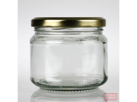 300ml Squat Clear Glass Food Jar with 82mm Gold Twist Cap