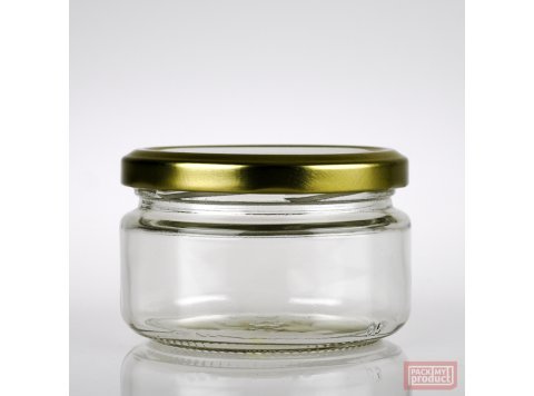 200ml Squat Clear Glass Food Jar with 82mm Gold Twist Cap