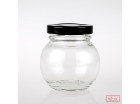 125ml Ball Shaped Clear Glass Food Jar with 48mm Black Twist Cap