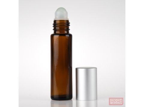 10ml Amber Glass Roll-on Bottle with Glass Ball and Matt Silver Cap