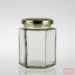 6 oz (190 ml) Hexagon Glass Jar with Gold Lid