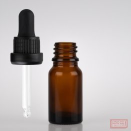10ml Amber Glass Pharmacy Bottle with Black Nitrile Dropper Tamper Cap