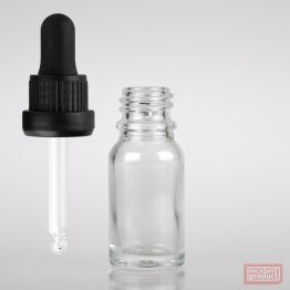 10ml Clear Glass Pharmacy Bottle with Black Nitrile Dropper Tamper Cap