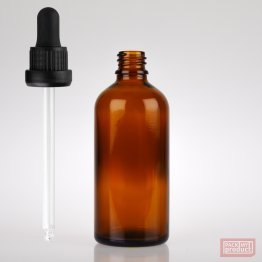 100ml Amber Glass Pharmacy Bottle with Black Nitrile Dropper Tamper Cap