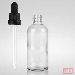 100ml Clear Glass Pharmacy Bottle with Black Nitrile Dropper Tamper Cap