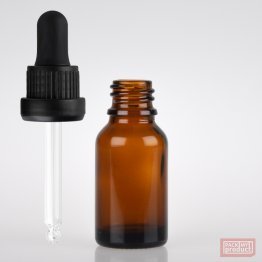 15ml Amber Glass Pharmacy Bottle with Black Nitrile Dropper Tamper Cap