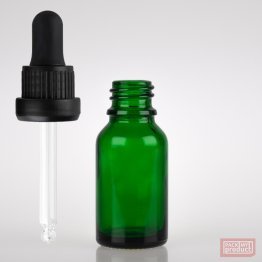 15ml Green Glass Pharmacy Bottle with Black Nitrile Dropper Tamper Cap