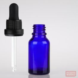15ml Blue Glass Pharmacy Bottle with Black Nitrile Dropper Tamper Cap