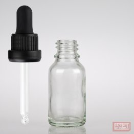 15ml Clear Glass Pharmacy Bottle with Black Nitrile Dropper Tamper Cap