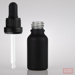 15ml Matt Black Glass Pharmacy Bottle with Black Nitrile Dropper Tamper Cap