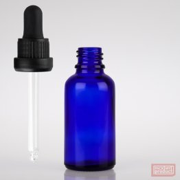 30ml Blue Glass Pharmacy Bottle with Black Nitrile Dropper Tamper Cap