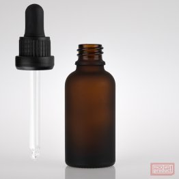 30ml Frosted Amber Glass Pharmacy Bottle with Black Nitrile Dropper Tamper Cap