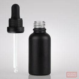30ml Matt Black Glass Pharmacy Bottle with Black Nitrile Dropper Tamper Cap