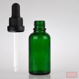 30ml Green Glass Pharmacy Bottle with Black Nitrile Dropper Tamper Cap