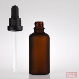 50ml Frosted Amber Glass Pharmacy Bottle with Black Nitrile Dropper Tamper Cap