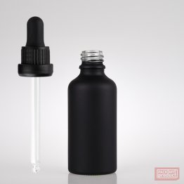 50ml Matt Black Glass Pharmacy Bottle with Black Nitrile Dropper Tamper Cap