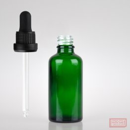 50ml Green Glass Pharmacy Bottle with Black Nitrile Dropper Tamper Cap